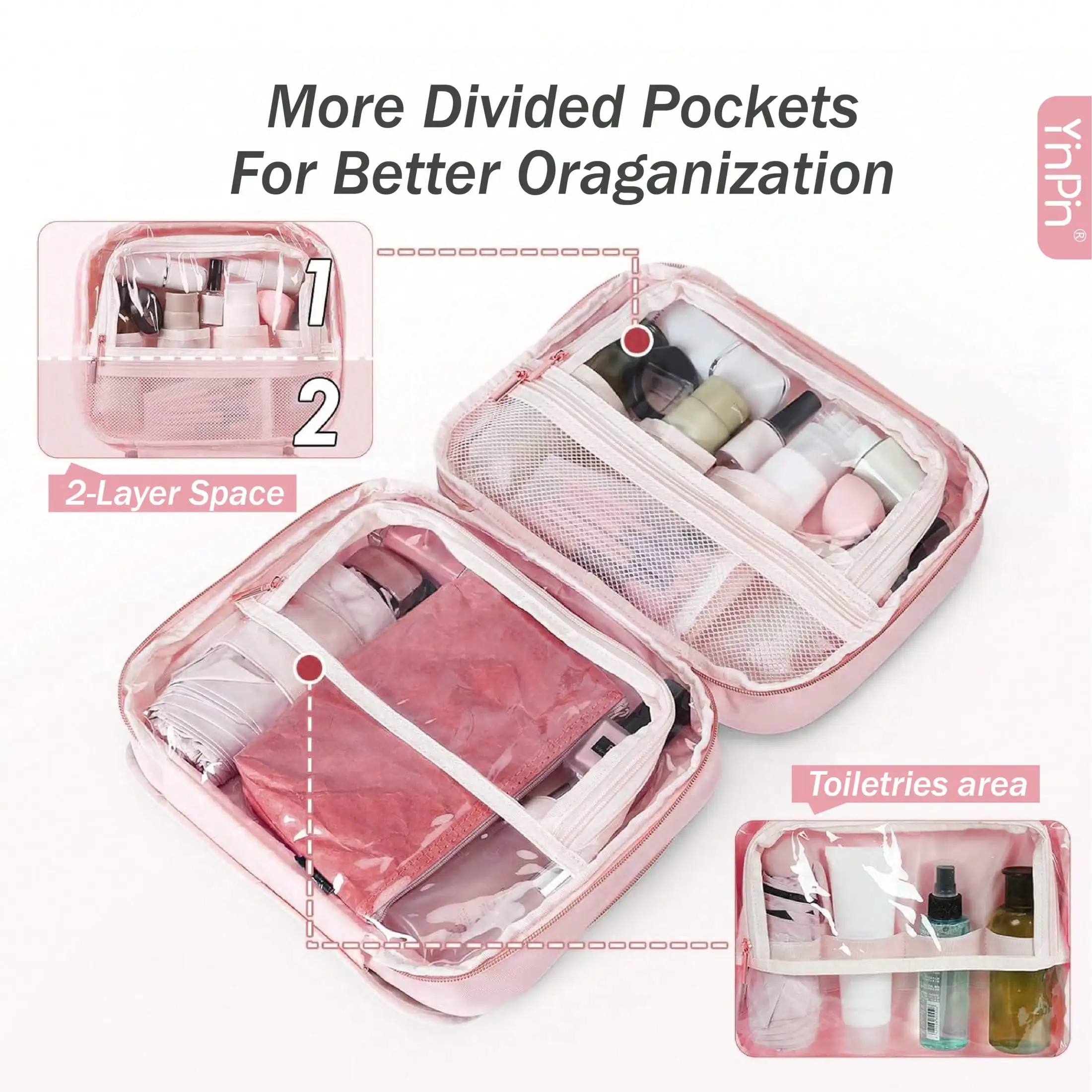 Hanging Toiletry Bag with Jewelry Organizer, Travel Makeup Cosmetic Bag for Women, Waterproof Carry-on Essentials with Compartments for Toiletries & Accessories, Black - Image 8