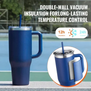 40 oz Insulated Water Bottle, Stainless Steel Sports Coffee Cup with Lid, Handheld Travel Coffee Mug Double Walled, Camping Hydration Flask Leakproof, for Indoor/Outdoor School, Work, Blue - Thumbnail Image 4