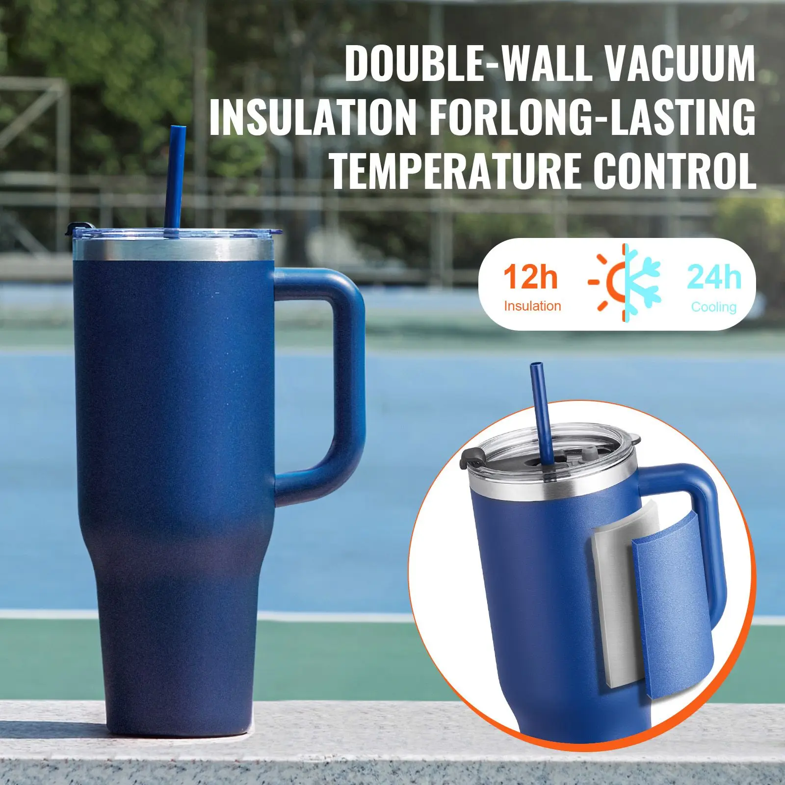 40 oz Insulated Water Bottle, Stainless Steel Sports Coffee Cup with Lid, Handheld Travel Coffee Mug Double Walled, Camping Hydration Flask Leakproof, for Indoor/Outdoor School, Work, Blue - Image 4