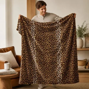 Edenleaf Leopard Print Blanket Fleece Throw for Bed Sofa Travel and Camping, Super Soft Cozy Fluffy Plush Cheetah Print Blanket for All Seasons 50"x60" (Dark Brown) - Thumbnail Image 2
