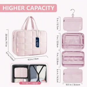 Hanging Toiletry Bag with Jewelry Organizer, Travel Makeup Cosmetic Bag for Women, Waterproof Carry-on Essentials with Compartments for Toiletries & Accessories, Black - Thumbnail Image 6