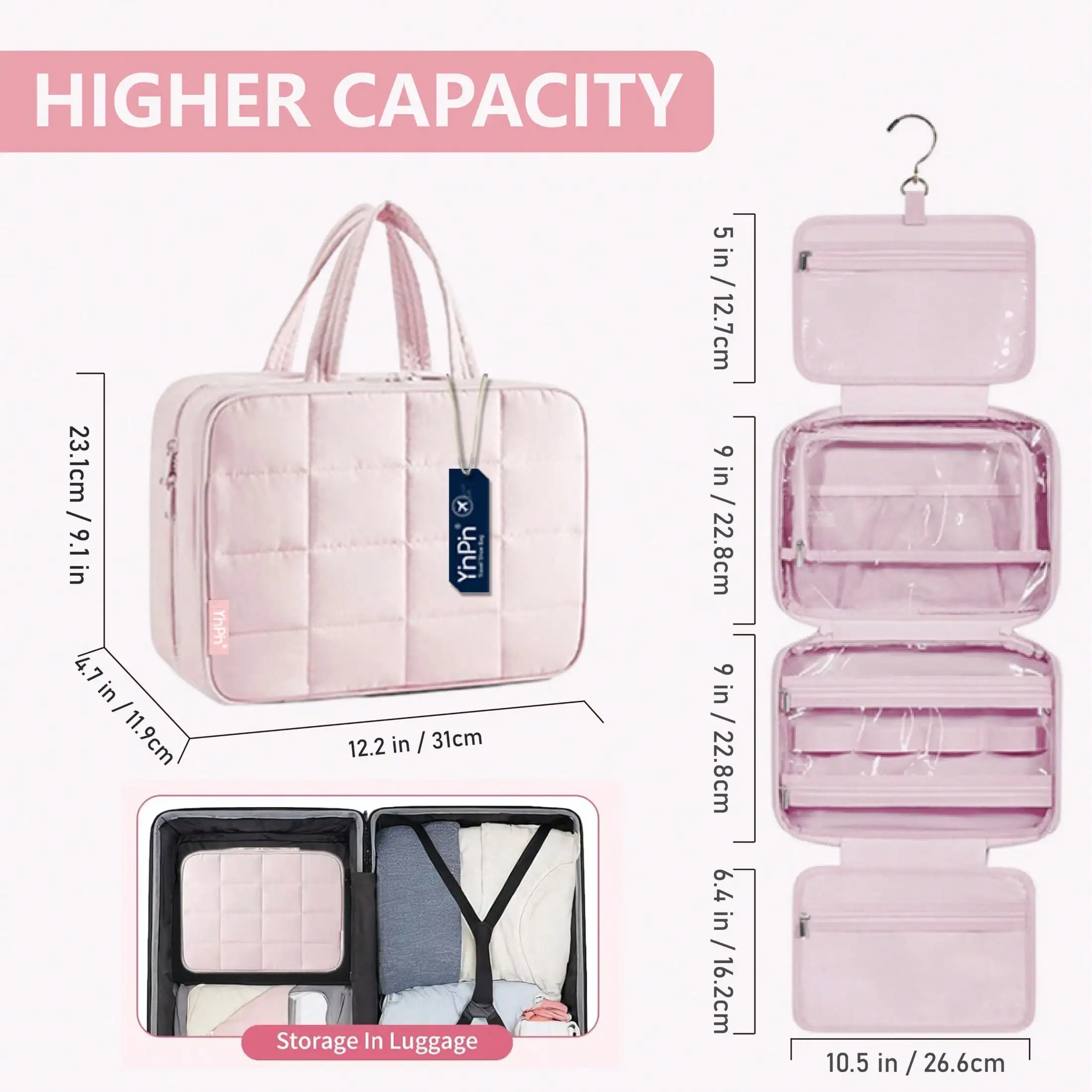 Hanging Toiletry Bag with Jewelry Organizer, Travel Makeup Cosmetic Bag for Women, Waterproof Carry-on Essentials with Compartments for Toiletries & Accessories, Black - Image 6