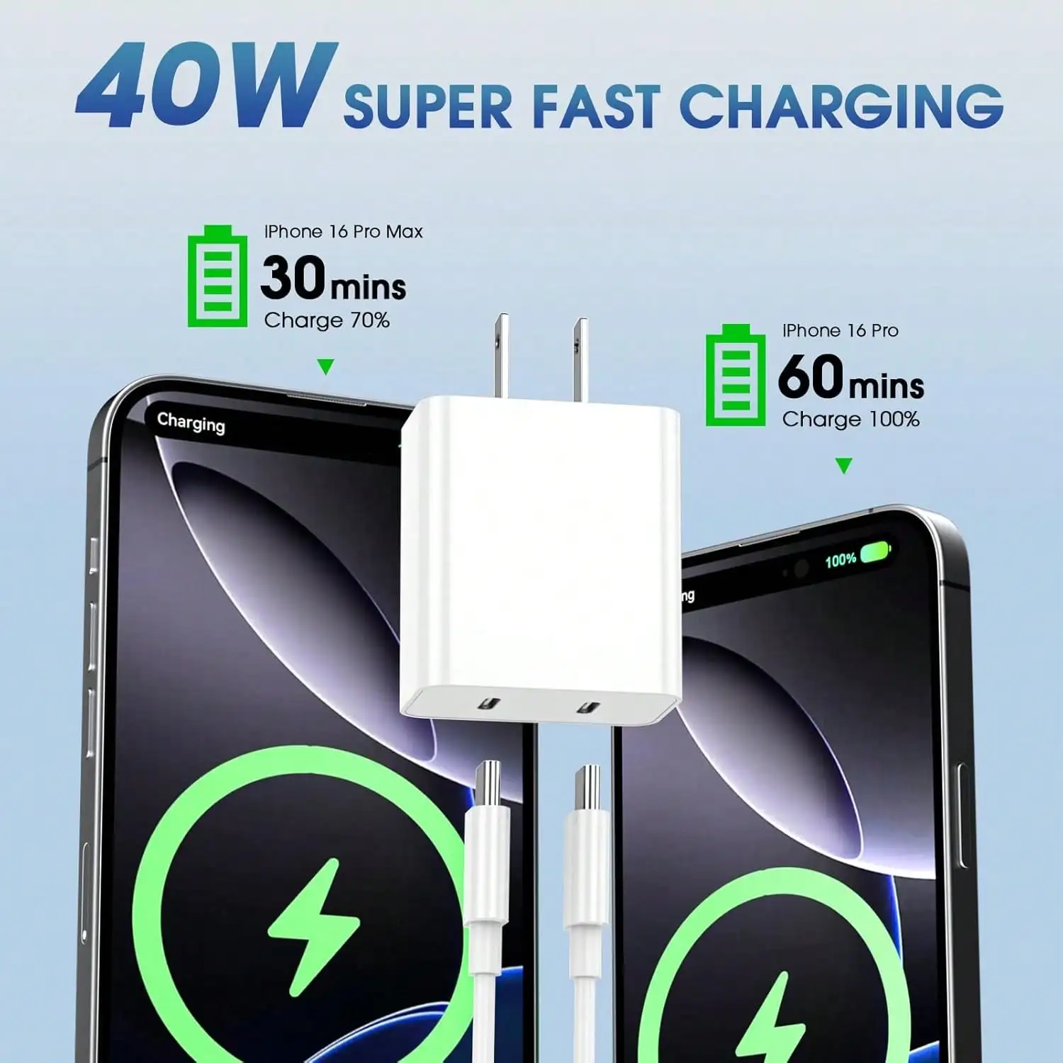 White Purple Pink Green US Type A B Plug 110-127V Wall Charger Compatible With Iphone 17 Pro Max Charger Fast Charging - Image 5