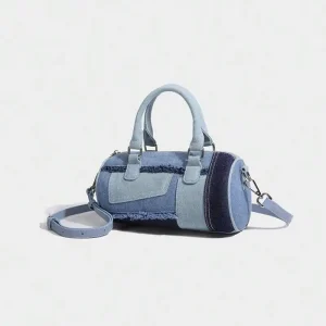 Soft Boston Pillow Bowling Crossbody Bag for Women, Niche Splicing Denim Fabric Casual Shoulder Handbag for Shopping & Commuting - Thumbnail Image 6
